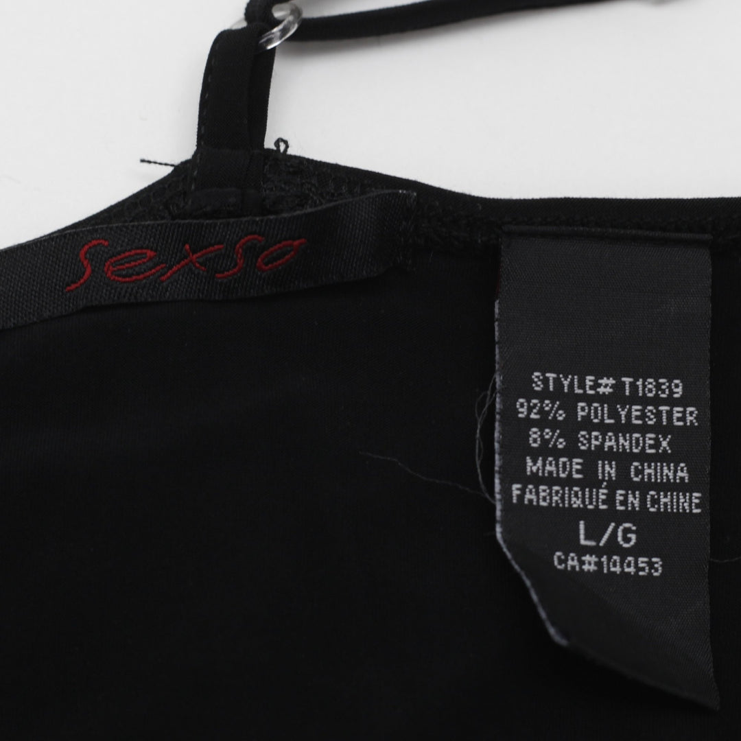 Y2K Ladies Sexso Tank Top Black Ruched Spaghetti Straps Size L