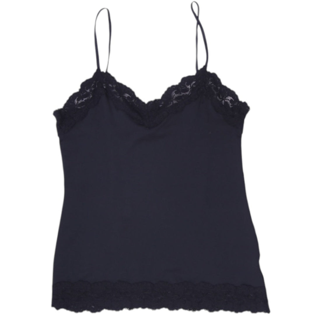 Y2K Ladies White House Black Market Lace Trim Camisole Top Black Size S