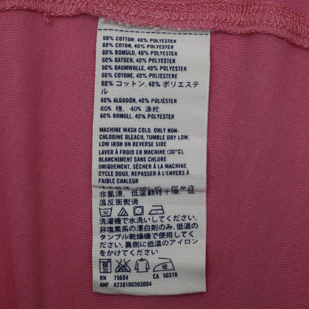 Y2K Youth Girls Abercrombie Pink V-Neck Embroidered Moose Logo T-Shirt L (14)