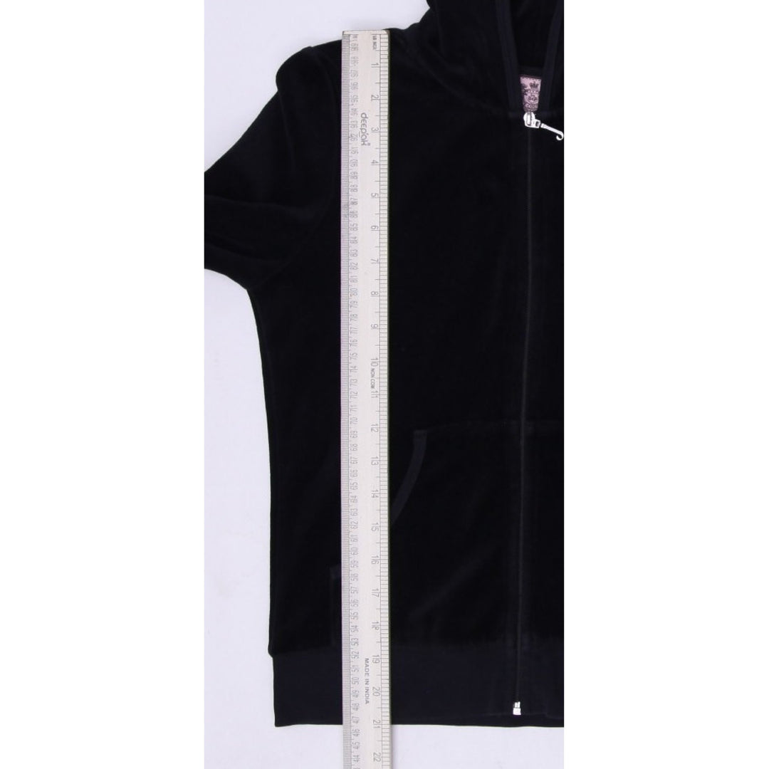 Y2K Ladies Juicy Couture Black Velour Full Zip Crown Graphic Hoodie M