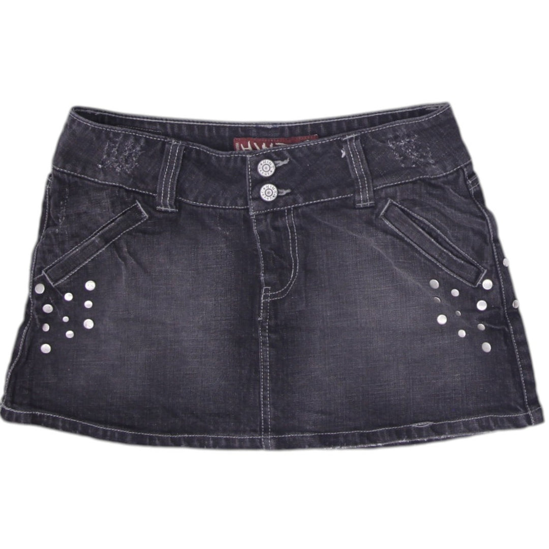 Y2K Ladies HINT Jeans Dark Wash Studded Denim Mini Skirt Size 5