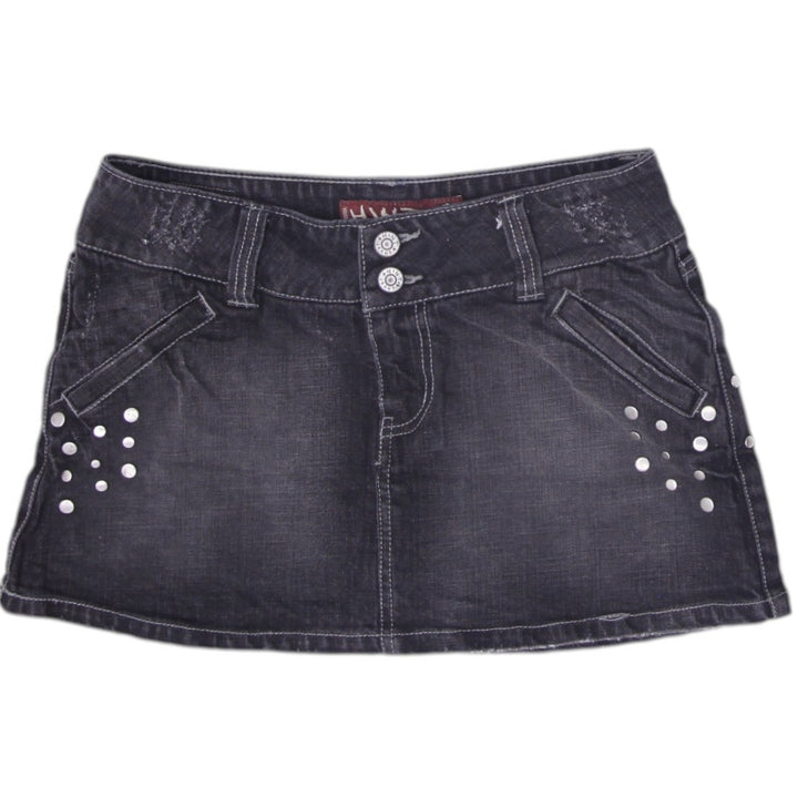 Y2K Ladies HINT Jeans Dark Wash Studded Denim Mini Skirt Size 5
