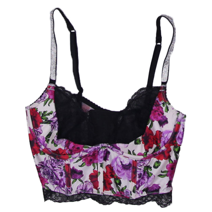 Ladies Victoria's Secret Floral Satin Lace Quarter Cup Underwire Long Line Bra