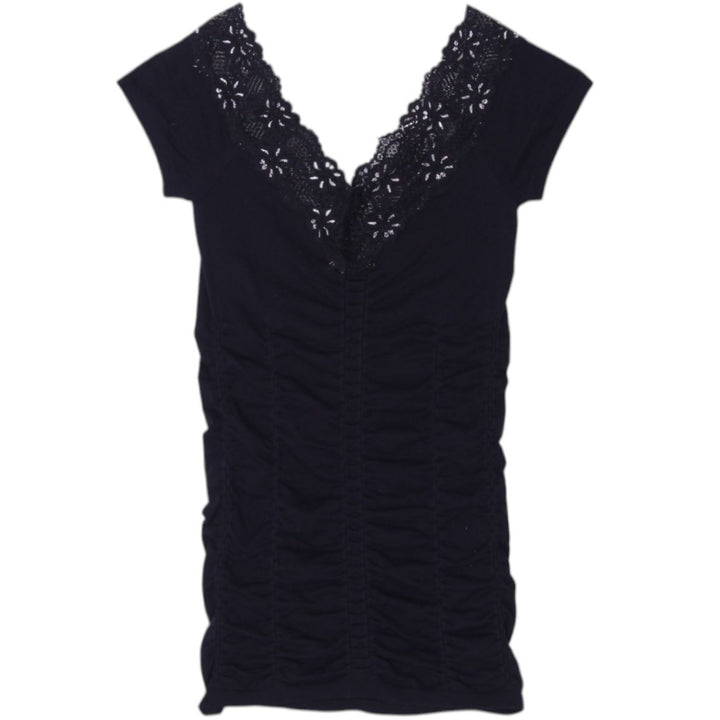 Y2K Ladies Guess Black Lace Top Short Sleeve V-Neck XS