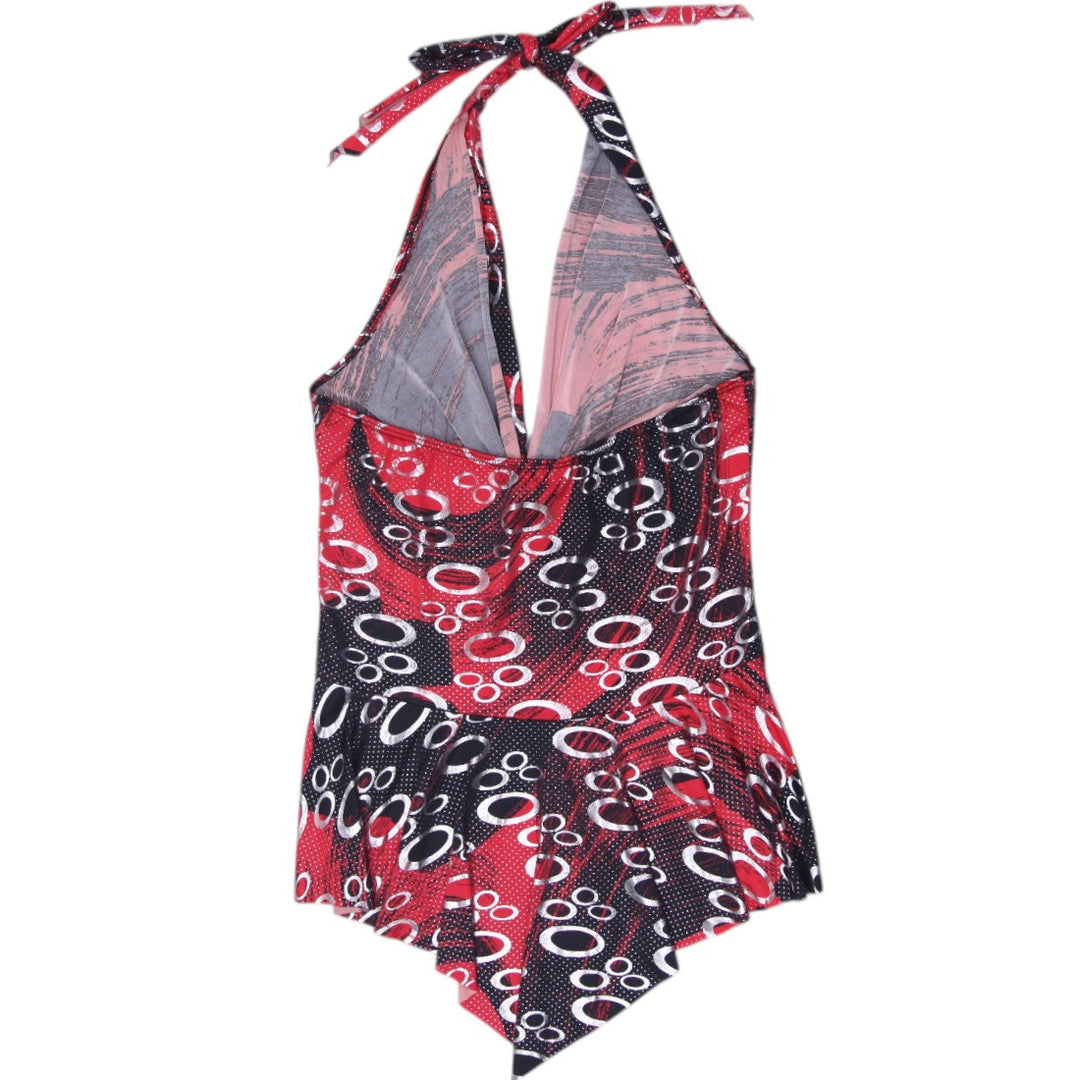 Y2K Ladies Geometric Abstract Ring Print Halter Top Size L