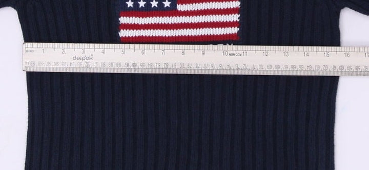 Vintage Ladies 90s Polo Jeans Company Ralph Lauren Navy USA Flag Ribbed Knit