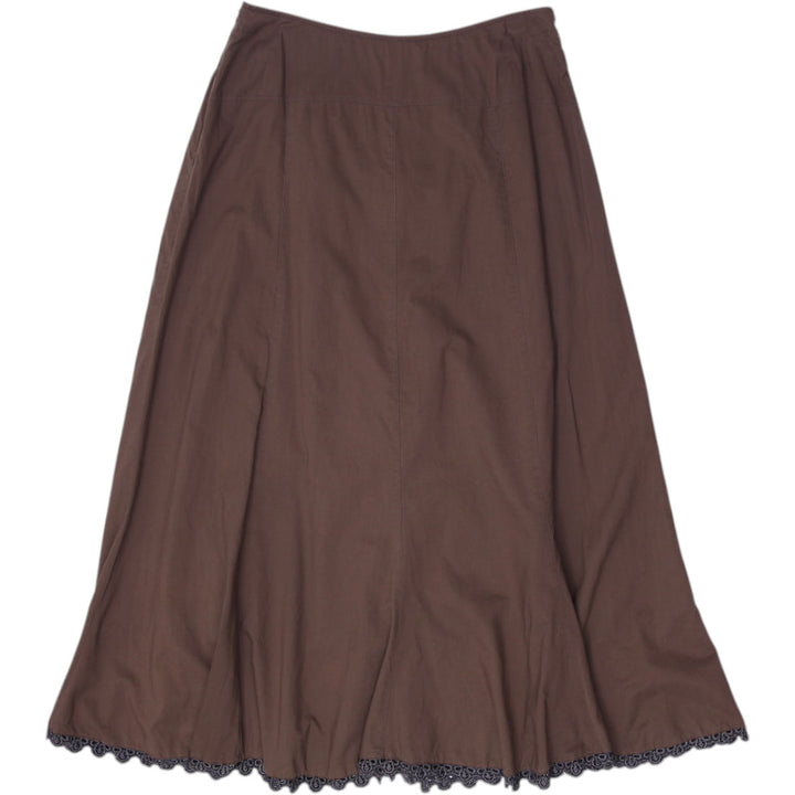 Y2K Ladies Lace Trim Detail Brown Long Skirt Size S | Migration_Skirts - Side View | Fashion Rerun
