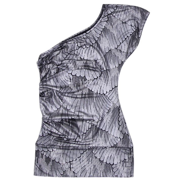 Y2K Ladies One Shoulder Short Sleeve Metallic Top
