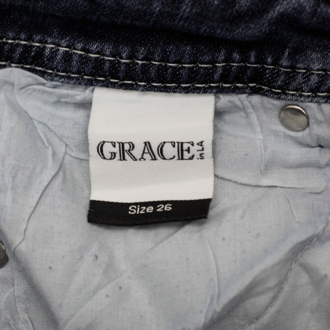 Y2K Ladies Grace in LA Embroidered Distressed Boot Cut Jeans Size 26