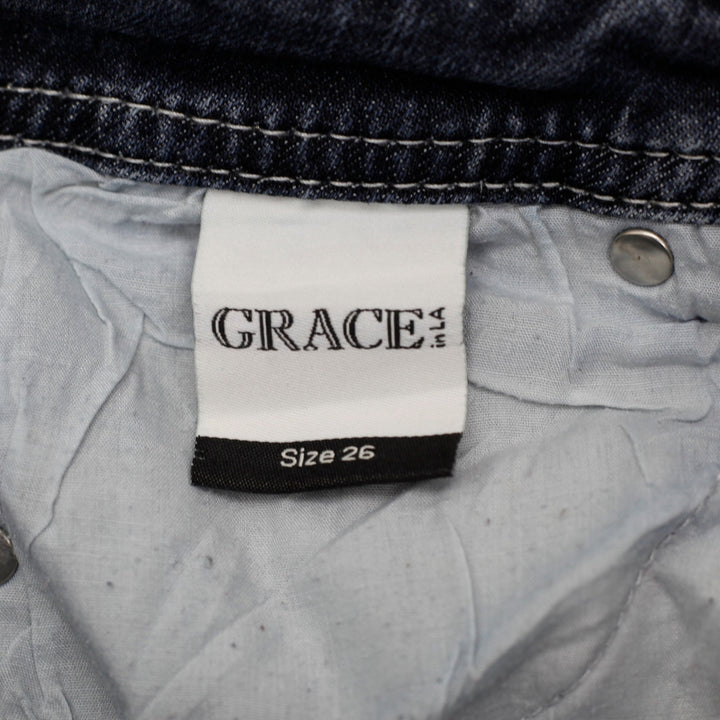 Y2K Ladies Grace in LA Embroidered Distressed Boot Cut Jeans Size 26