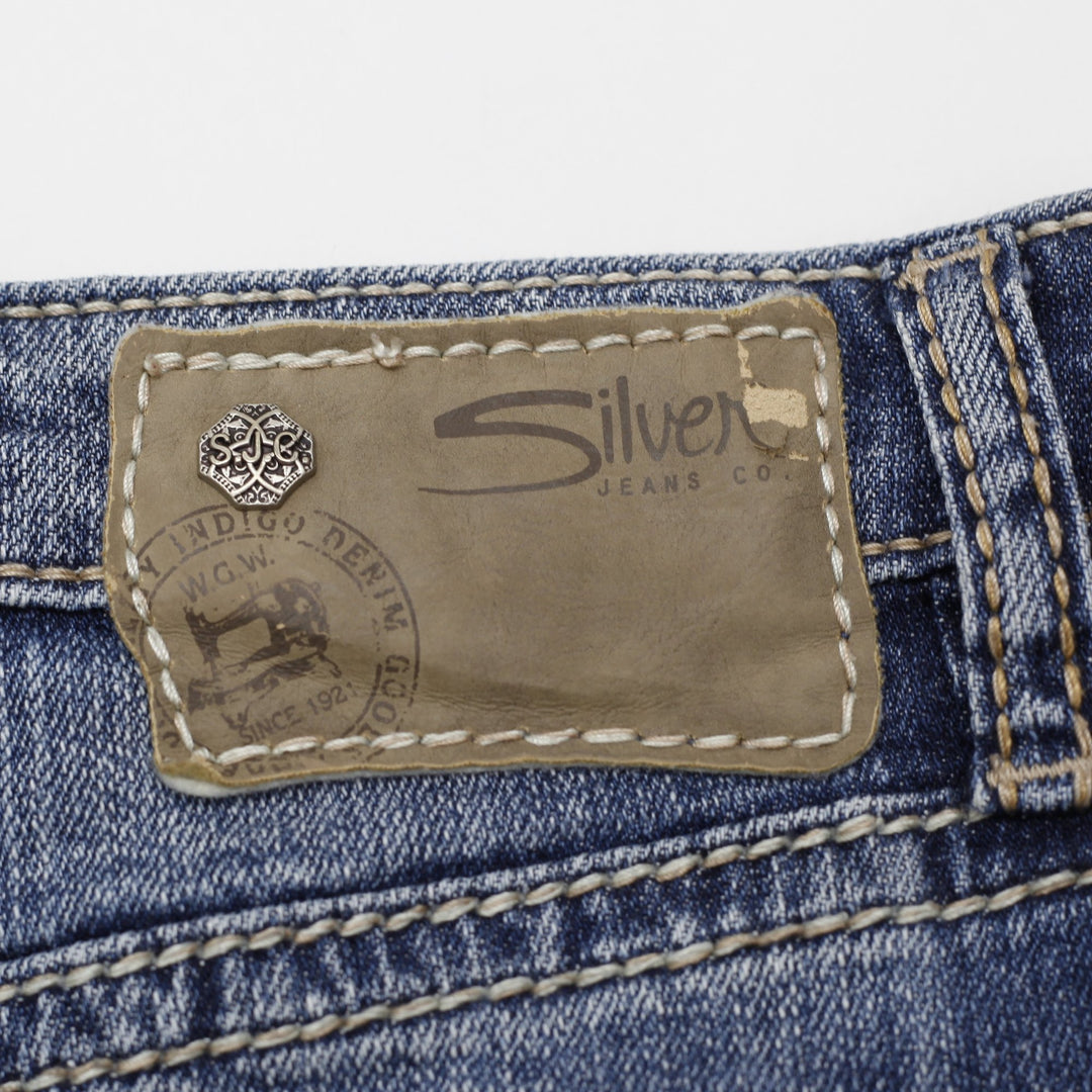 Y2K Ladies Silver Mini Skirt Blue Distressed Denim