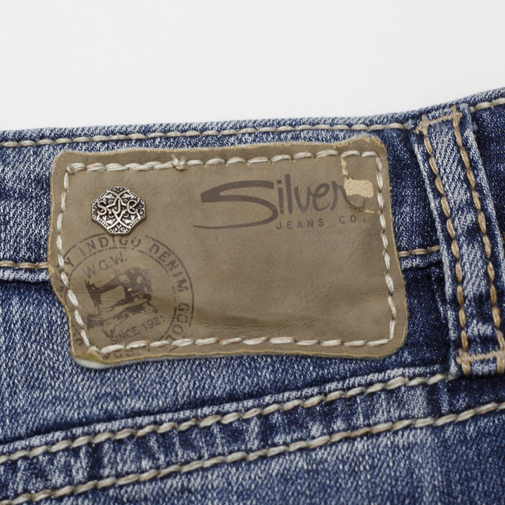 Y2K Ladies Silver Mini Skirt Blue Distressed Denim