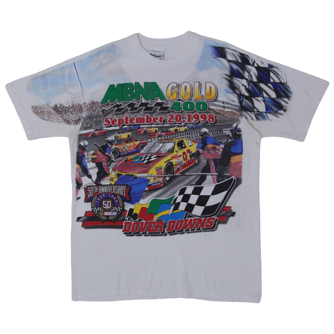 1998 Vintage MBNA Gold 400 Nascar Winston Cup Series AOP T-Shirt Made in USA XL - Fashion Rerun Vintage Migration_T-Shirt