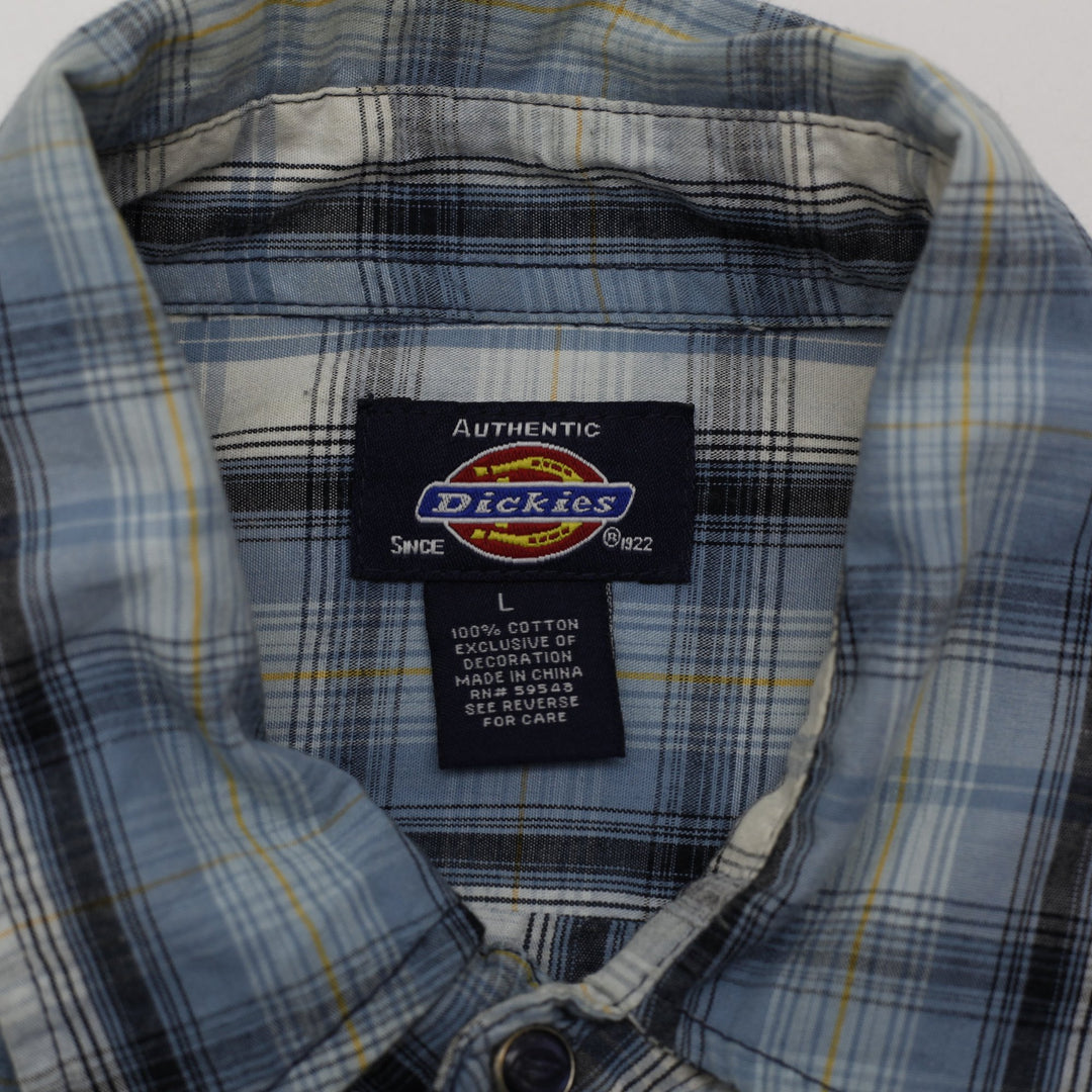 Mens Dickies Plaid Short Sleeve Pearl Snap Western Work Shirt Size L