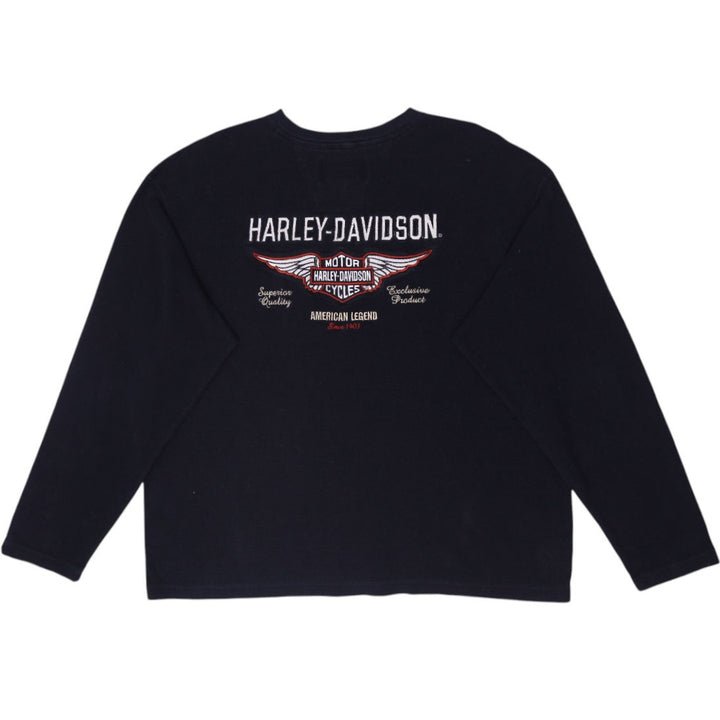 Mens Harley Davidson Black Waffle Knit Henley Long Sleeve T-Shirt Size XL