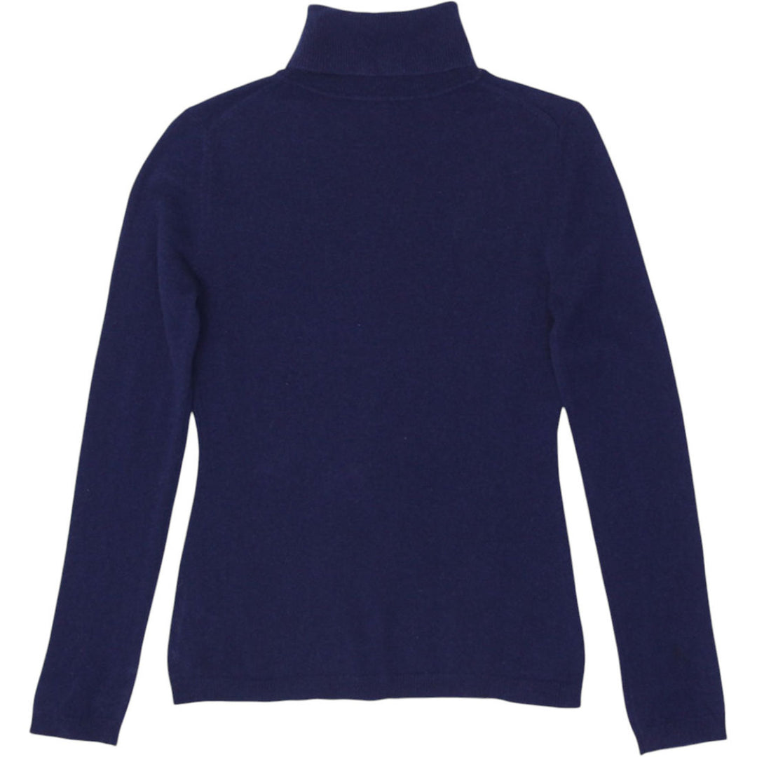 Ladies Garnet Hill Cashmere Sweater Navy Blue Soft Knit Turtleneck