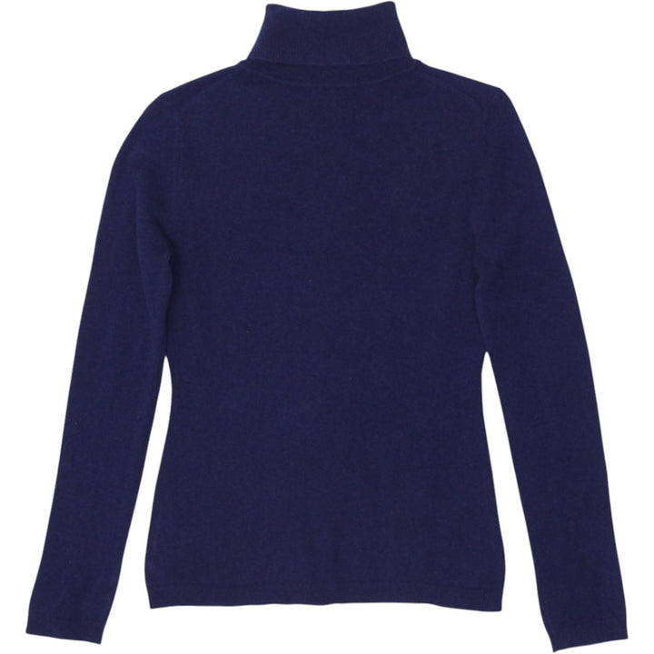 Ladies Garnet Hill Cashmere Sweater Navy Blue Soft Knit Turtleneck