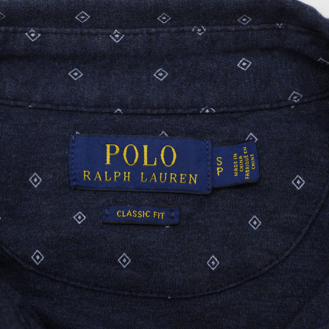 Mens Polo Ralph Lauren Polo Navy Patterned Short Sleeve Classic Shirt Size S | Migration_T-Shirts - Back View | Fashion Rerun