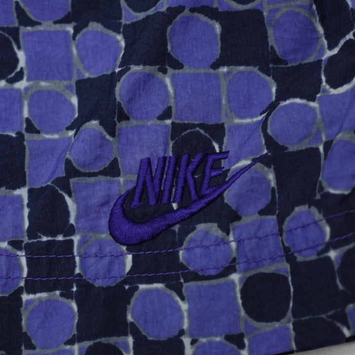 Vintage Nike Navy Geometric Nylon Swim Shorts Size 6-8 | Migration_Shorts - Detail View | Fashion Rerun