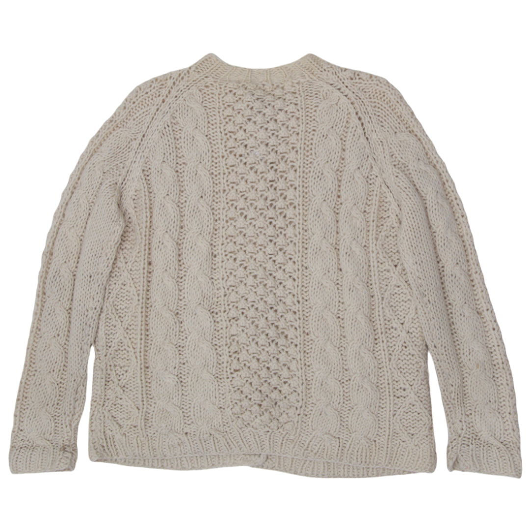 Ladies Handmade Italian 100% Wool Cable Knit Cardigan - Natural Beige - Fashion Rerun Vintage Migration_Sweaters