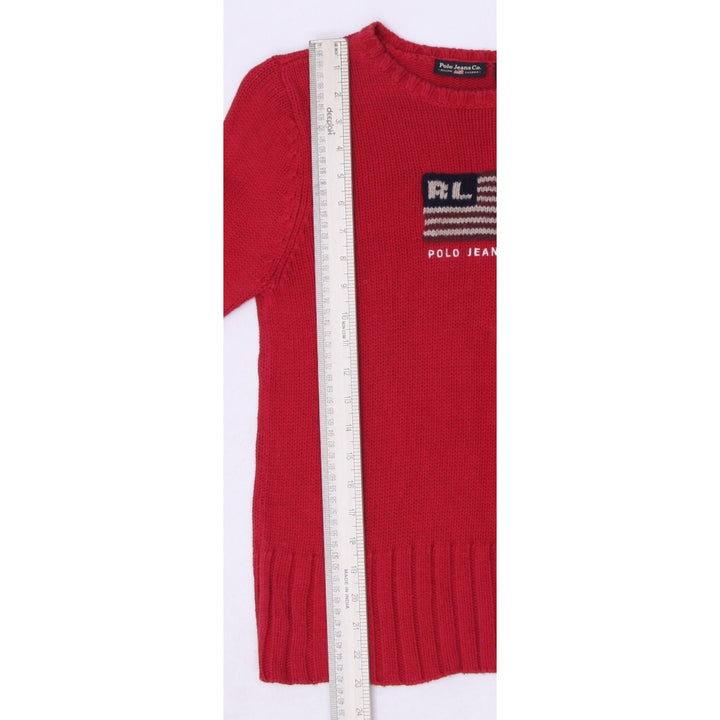 Vintage Ladies Red Polo Jeans Co. Ralph Lauren American Flag Knitted Sweater