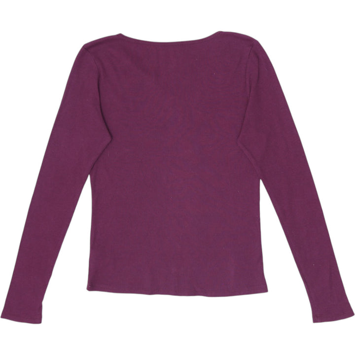Y2K Ladies Aéropostale Maroon Long Sleeve Notch Neck Ribbed Top Size L