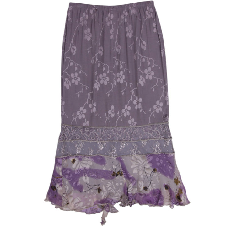 Y2K Spencer Alexi Silk Burnout Tiered Ruffle Maxi Long Skirt Size L