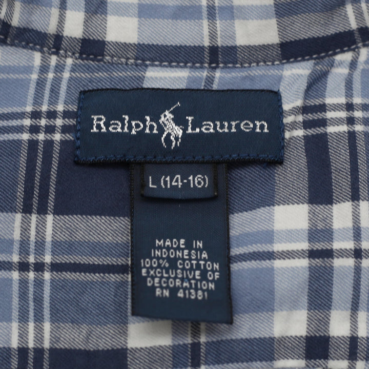 Youth Boys Ralph Lauren Shirt Blue Plaid Cotton Casual Long Sleeve