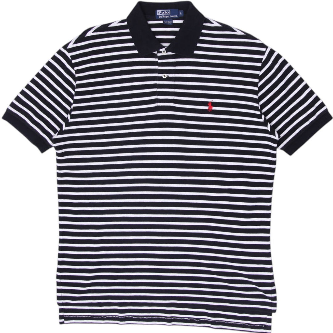 Mens Ralph Lauren Polo T-Shirt Black Striped Cotton Logo Size L