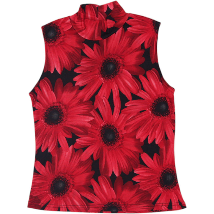 Y2K Ladies Susan Lawrence Red Floral Mock Neck Sleeveless Top Made in USA Size M