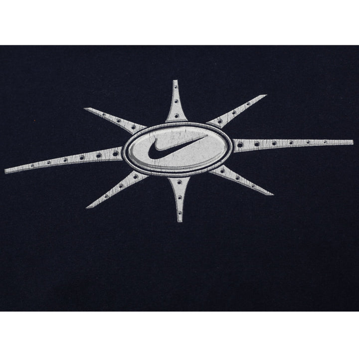 Vintage Mens Nike Sunburst Star Graphic T-Shirt Navy Blue Size M