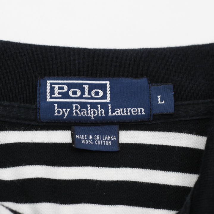 Mens Ralph Lauren Polo T-Shirt Black Striped Cotton Logo Size L