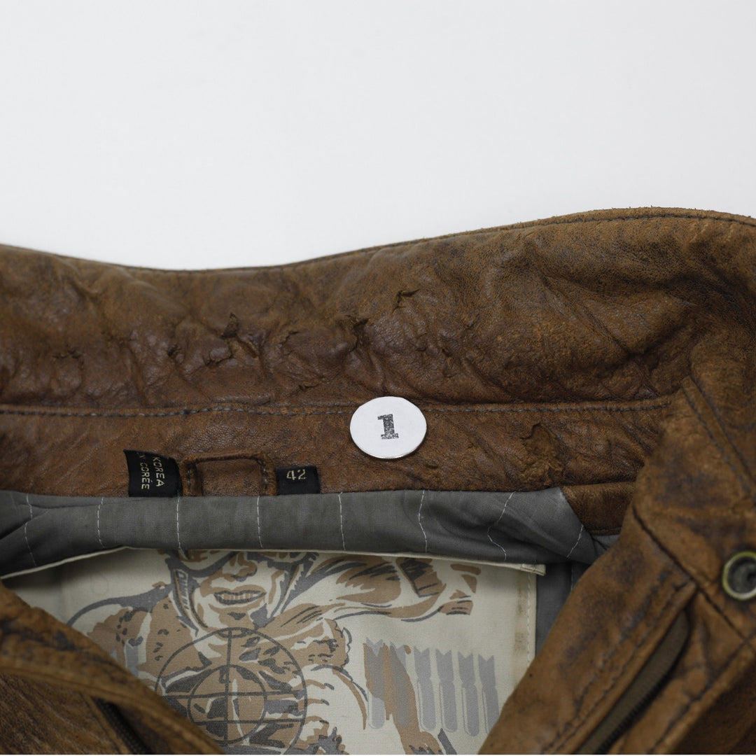 Rare 90s Henry Huit Preview Leathers Aviator Style Motorcycle Graphic Lined Distressed Jacket | Migration_Jac | Fashion Rerun