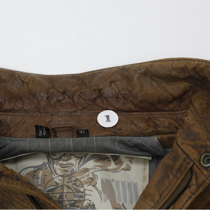 Rare 90s Henry Huit Preview Leathers Aviator Style Motorcycle Graphic Lined Distressed Jacket | Migration_Jac | Fashion Rerun