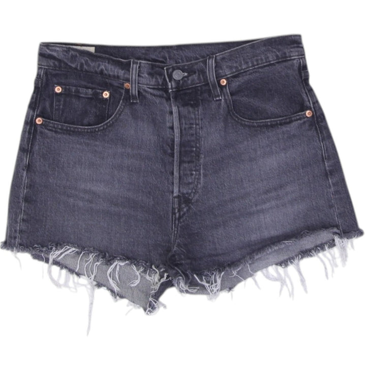 Ladies Levis 501 Denim Shorts Washed Black Distressed Raw Hem