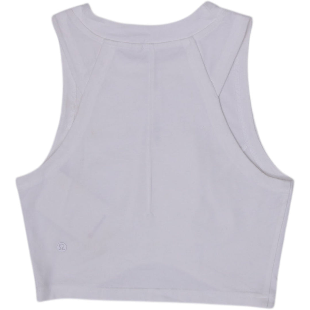 Ladies Lululemon White High Neck Cropped Tank Top Size 6 Ribbed