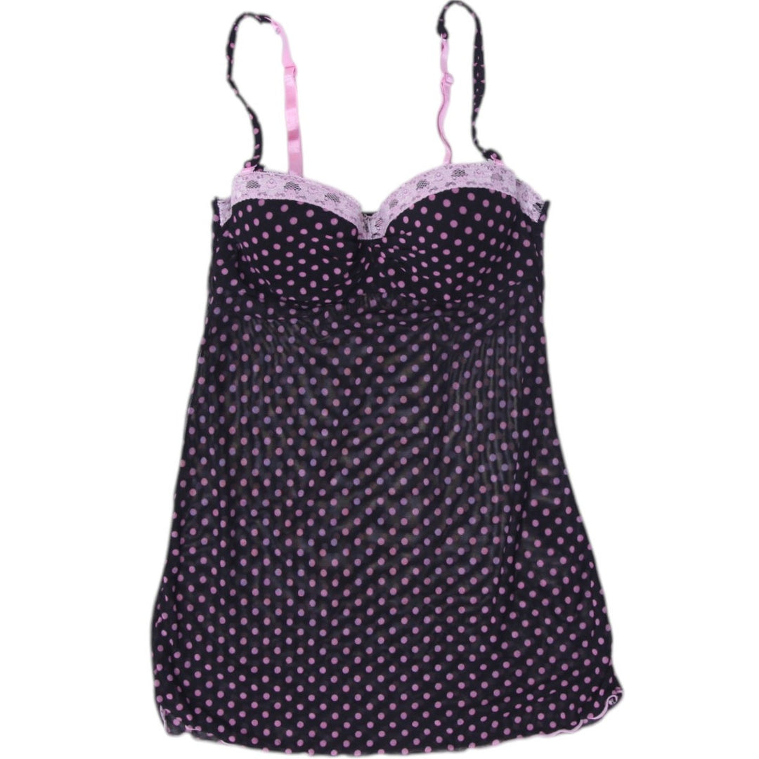 Y2K Ladies Camisole Black Pink Polka Dot Lace Trim Top Size S | Migration_Tops | Fashion Rerun