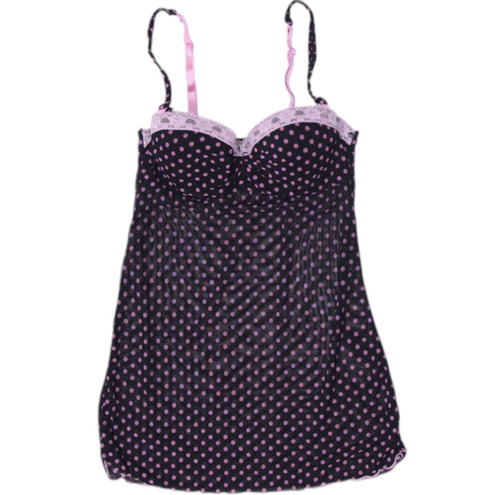 Y2K Ladies Camisole Black Pink Polka Dot Lace Trim Top Size S | Migration_Tops | Fashion Rerun