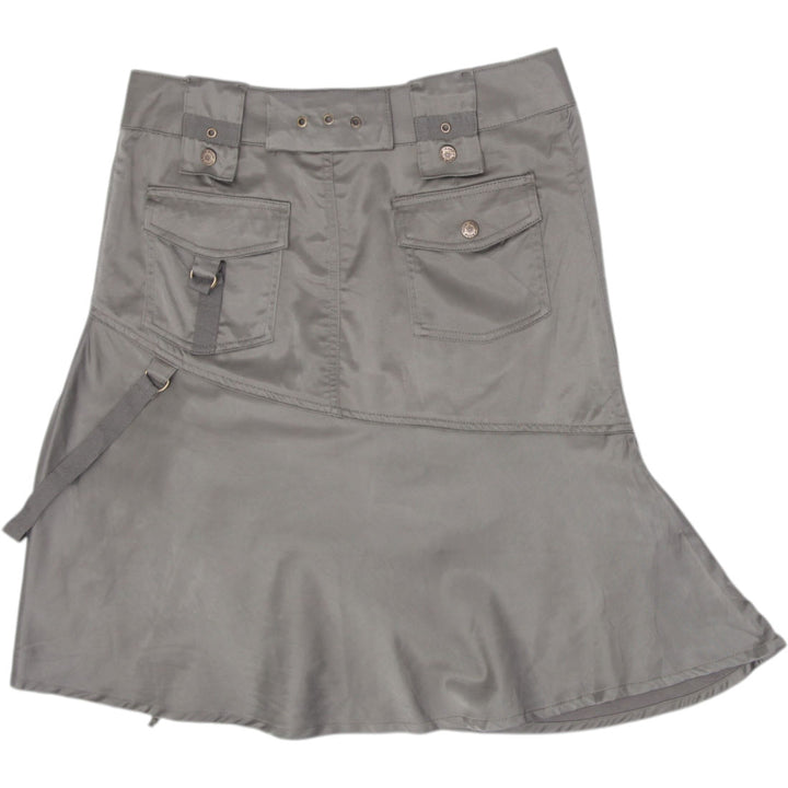 Y2K Ladies Boom Boom Utility Ruched Cargo Olive Midi Skirt Size M