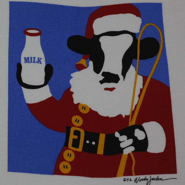 Vintage Mens Anvil Santa Cow Graphic Crew Neck S.Stitch T-Shirt Size M