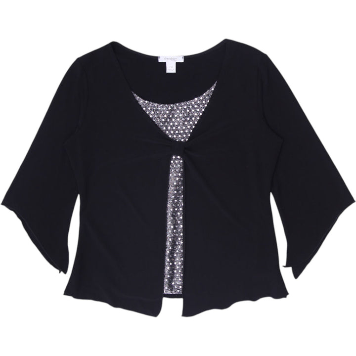 Y2K Ladies Dressbarn Petite Black & Silver Metallic Layered-Look Top Size PM