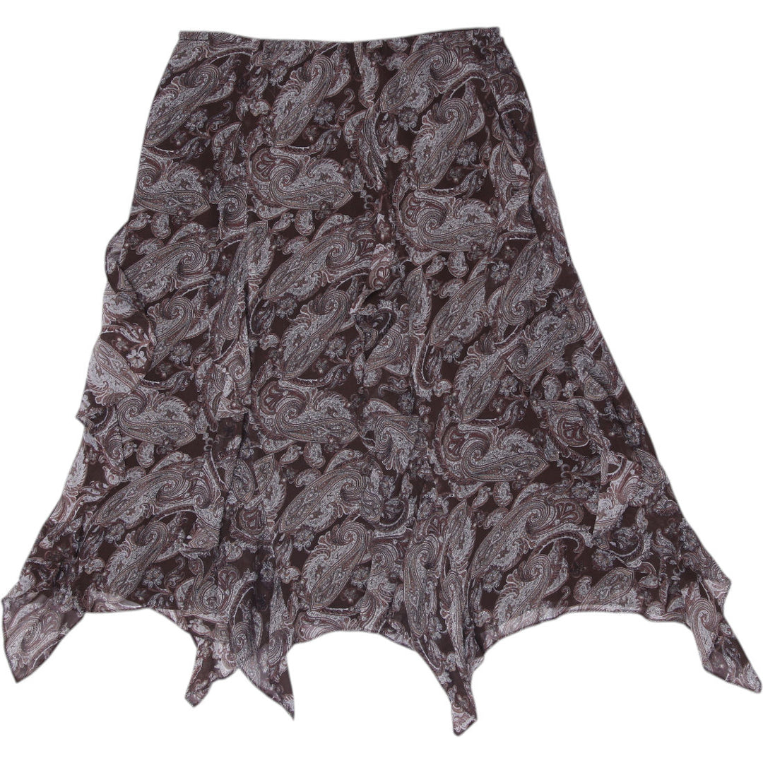 Y2K Ladies Liz Claiborne Petite Silk Paisley Skirt Asymmetrical Hem