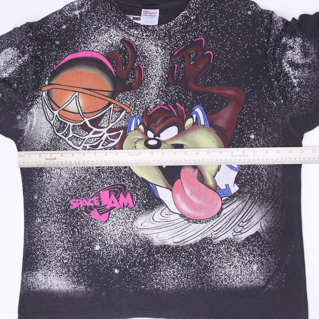 Vintage 90s Space Jam Taz Basketball All-Over Print T-Shirt XL Hanes Heavyweight