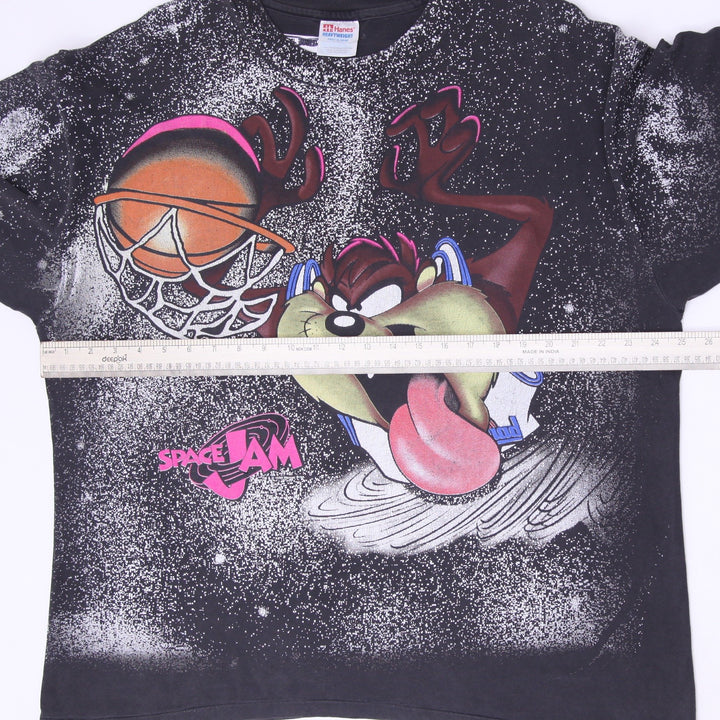 Vintage 90s Space Jam Taz Basketball All-Over Print T-Shirt XL Hanes Heavyweight