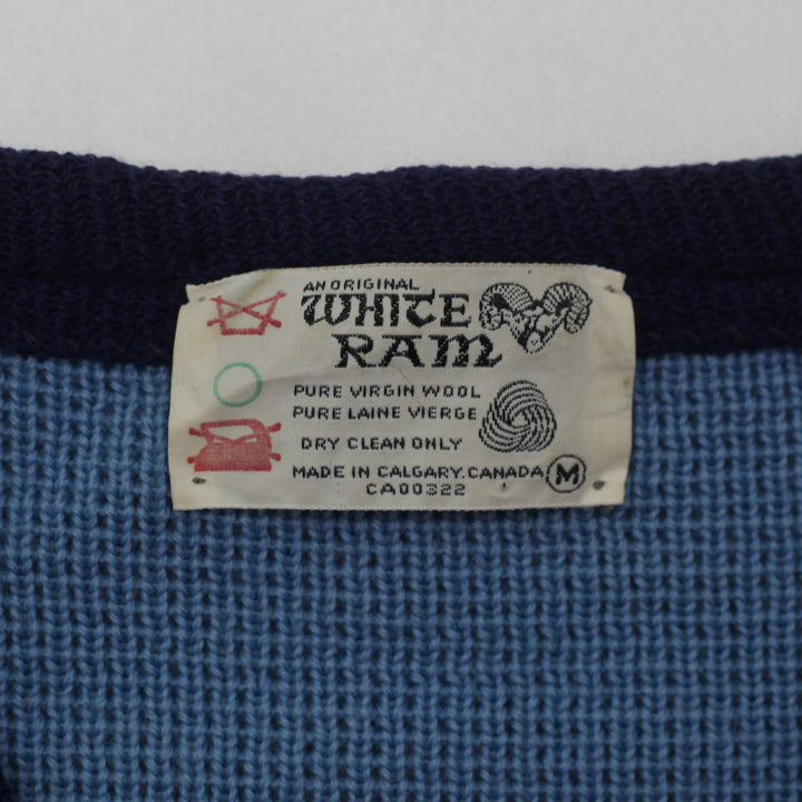 Vintage White Ram Pure Virgin Wool Cardigan Fair Isle Pattern Size Medium, Made in Canada - Fashion Rerun Vintage Migration_Sweaters