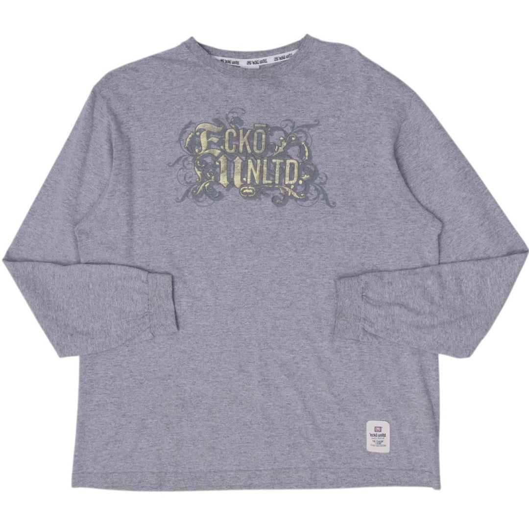 Y2K Mens Ecko Unltd Gray Long Sleeve T-Shirt Size XL