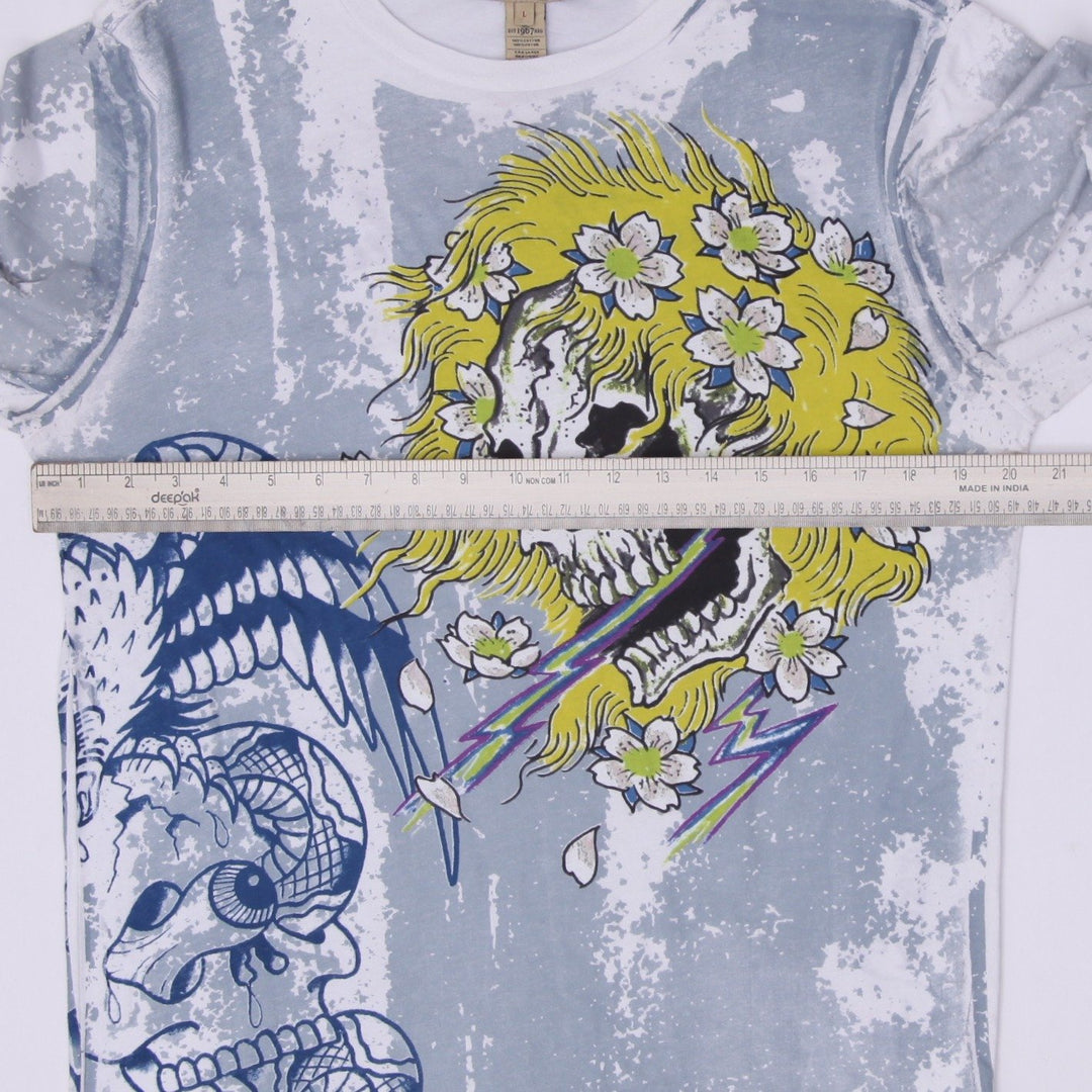 Y2K Mens Ed Hardy Beautiful Ghost Tattoo Graphic Long Sleeve T-Shirt Size L