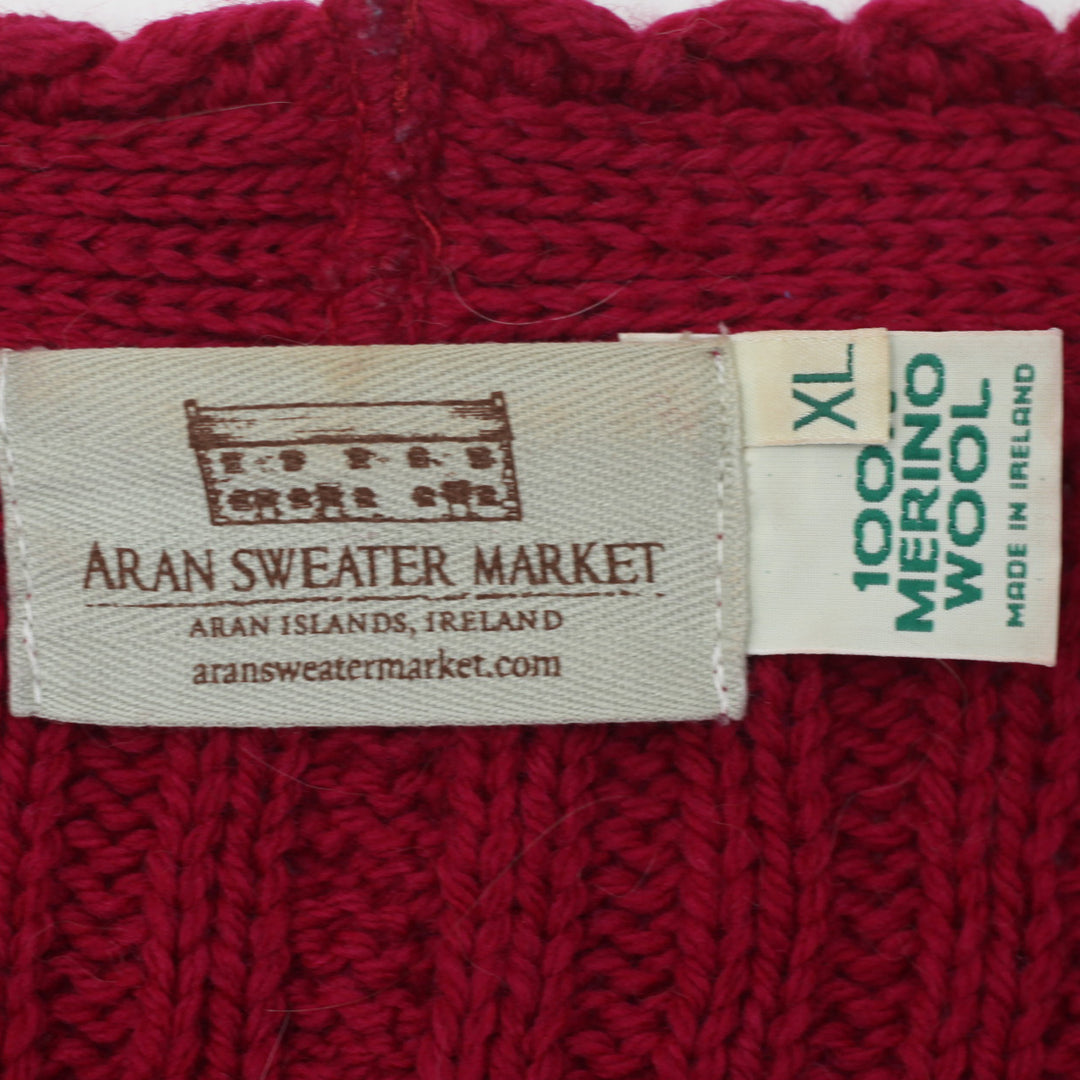 Vintage Aran Sweater Market 100% Merino Wool Cable Knit Cardigan Sweater Ladies XL - Fashion Rerun Vintage Migration_Sweaters