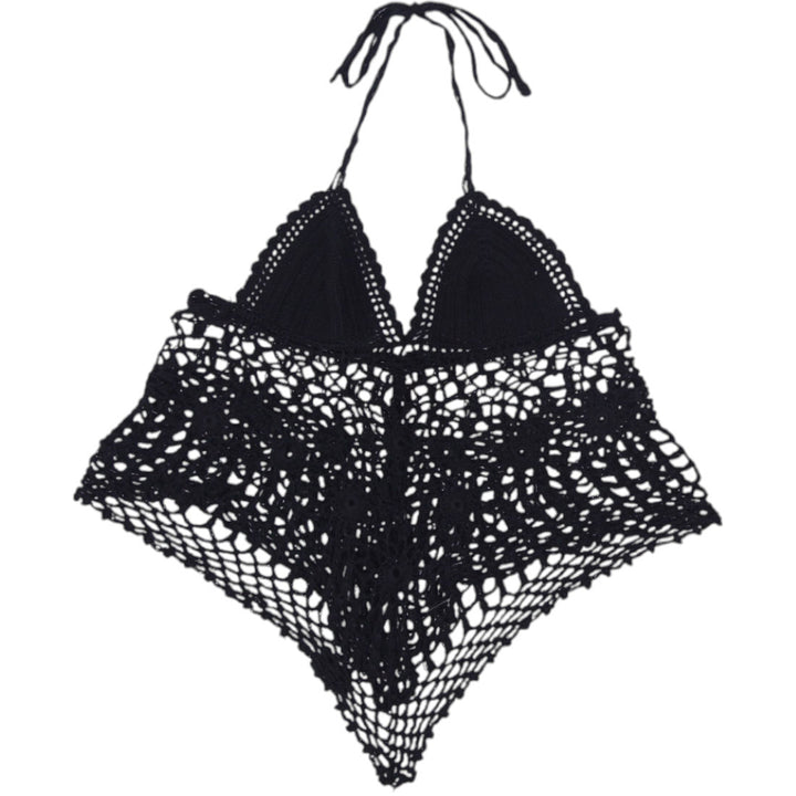 Y2K Ladies Black Boho Festival Beachwear Crochet Halter Top Size XS | Migration_Tops | Fashion Rerun