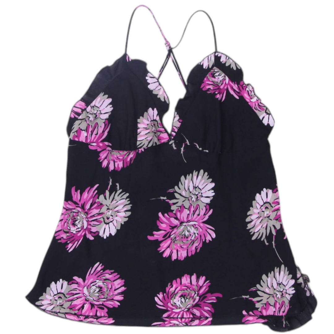 Y2K Ladies Anne Klein Black Floral Spaghetti Strap Tank Top M | Migration_Y2K Tops | Fashion Rerun